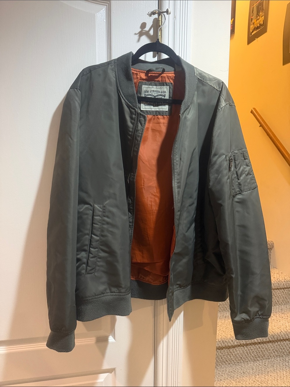 XL Levi's Olive Green Bomber Jacket with Orange Interior